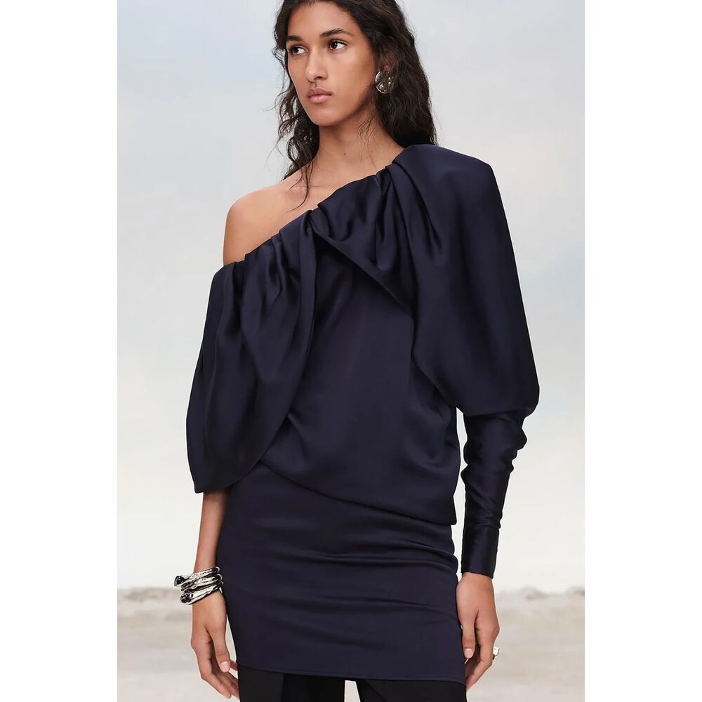 Zara Limited Edition Navy Blue Asymmetrical  Mini Dress XS NEW Cocktail